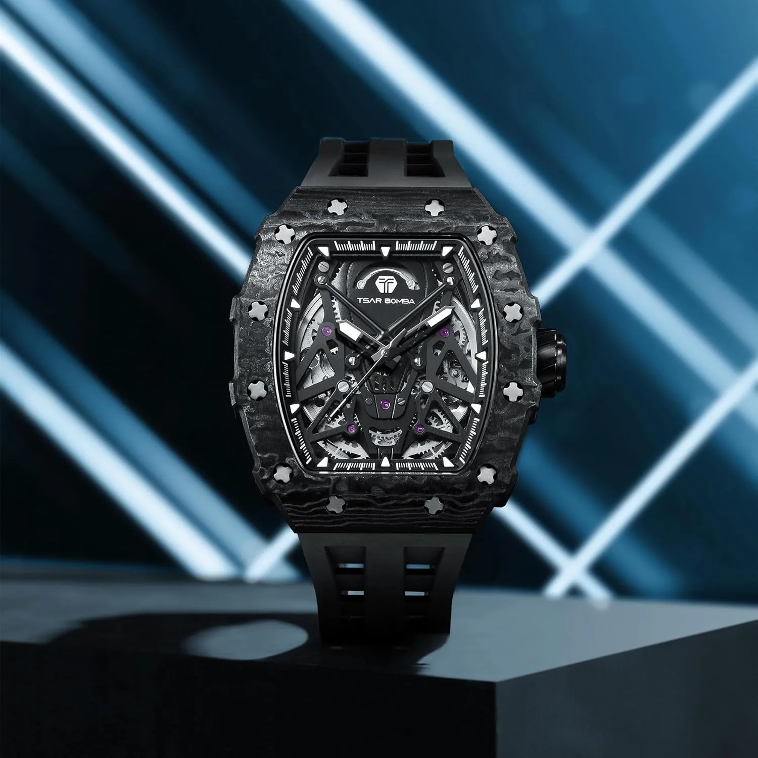 Men 50M Waterproof Tonneau Work Mens Wrist enlist explosively cast professionalism Watch Original Design Square Big Face Cool Wristwatch Silicone Strap Men's Mechanical Watch Luxury Skeleton Analogue Watches for 