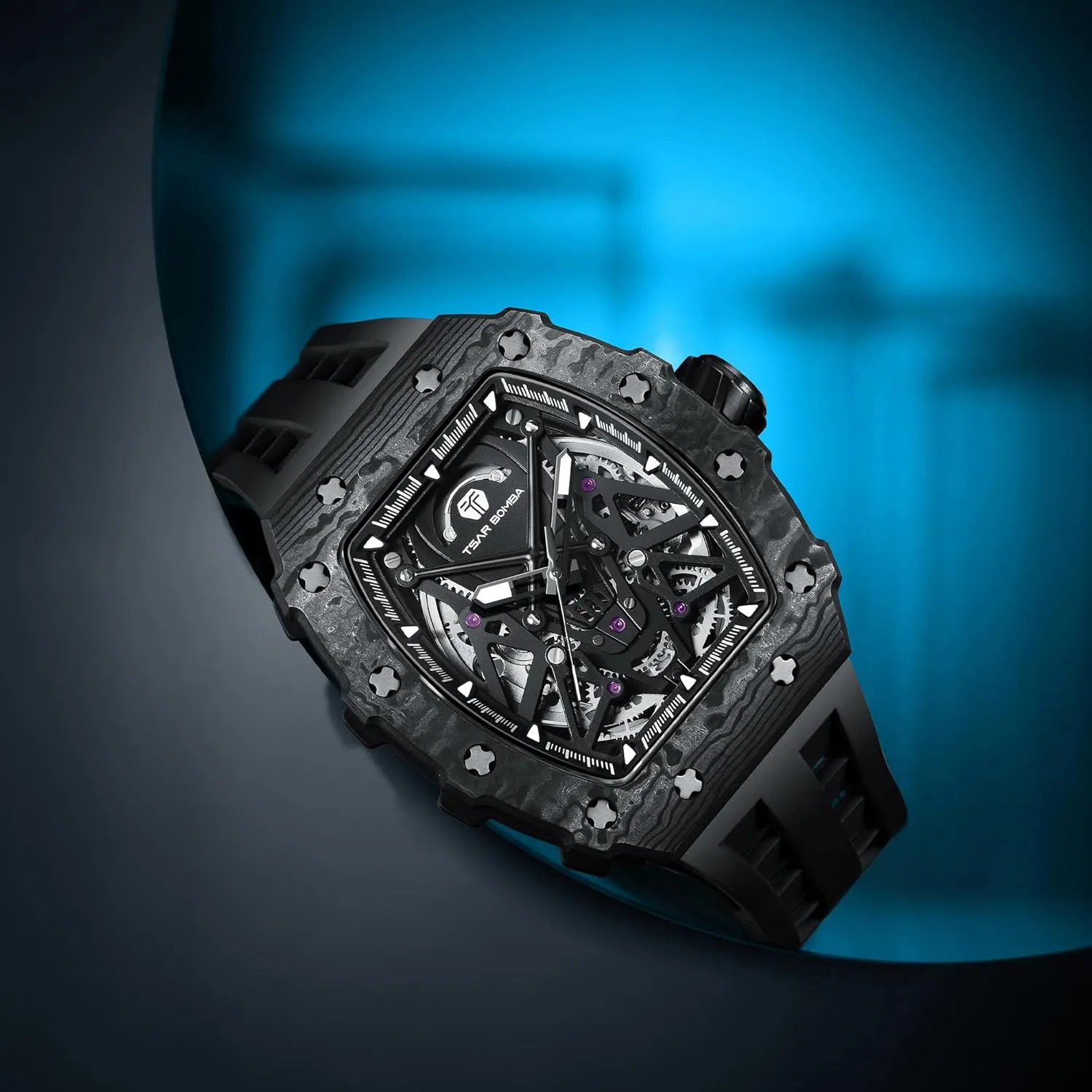 Men 50M Waterproof Tonneau Work Mens Wrist enlist explosively cast professionalism Watch Original Design Square Big Face Cool Wristwatch Silicone Strap Men's Mechanical Watch Luxury Skeleton Analogue Watches for 