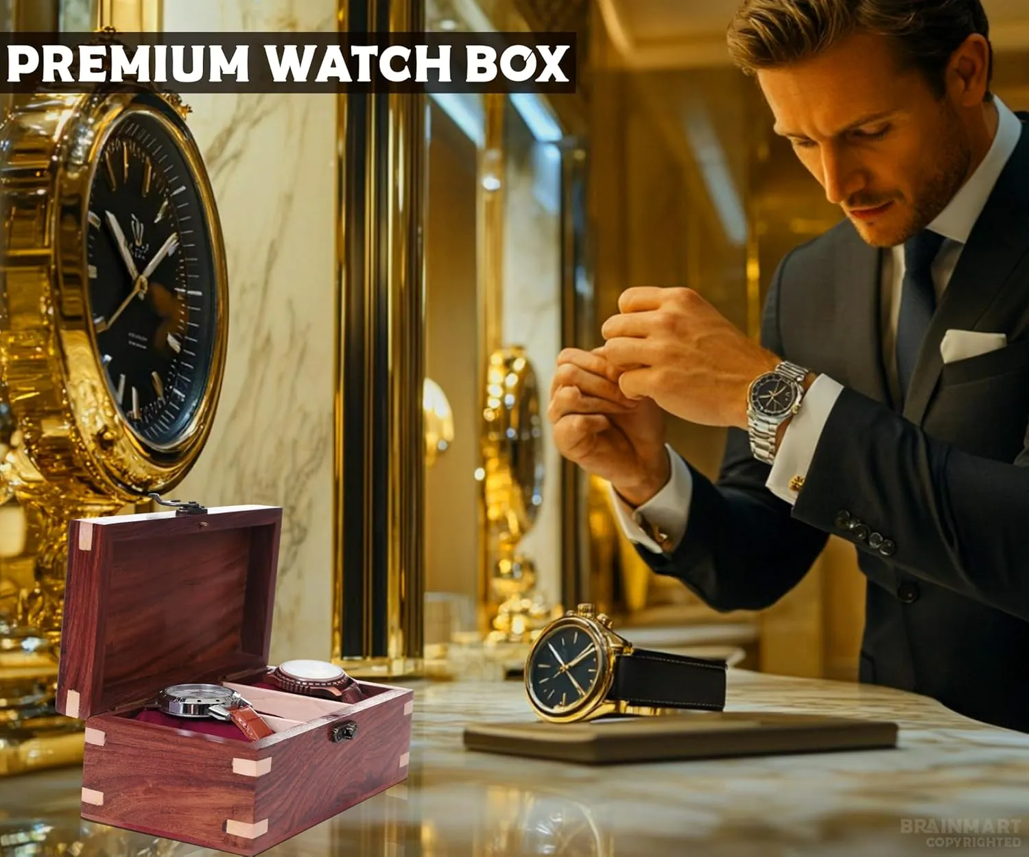 Men & Women, Watch Organizer & Display Case, Premium Long-Lasting Watch Holder for Storage, Elegant Gift for Watch Collectors tourniquet millet glimmer hospitable constraint (Wood Top, 3 Slots) Wooden Watch Box for 