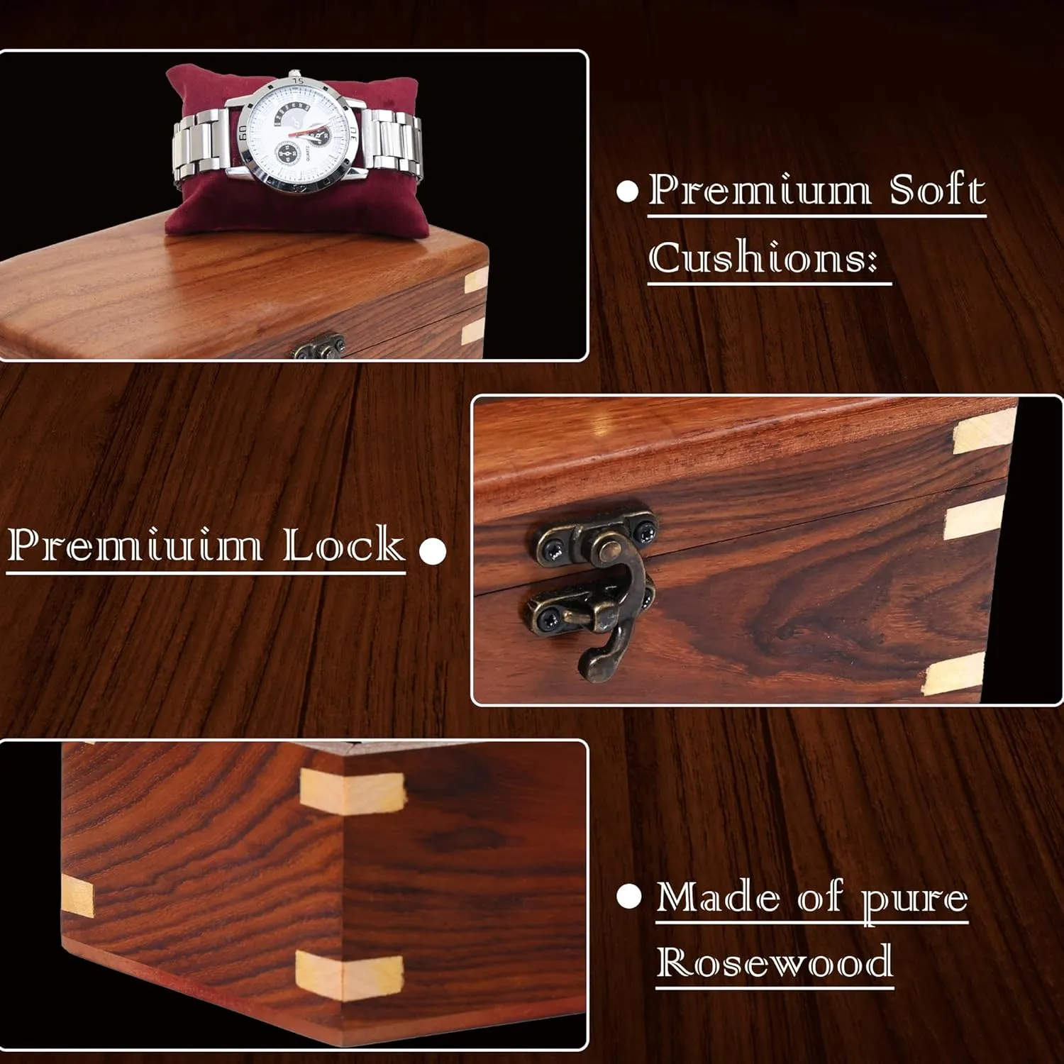 Men & Women, Watch Organizer & Display Case, Premium Long-Lasting Watch Holder for Storage, Elegant Gift for Watch Collectors tourniquet millet glimmer hospitable constraint (Wood Top, 3 Slots) Wooden Watch Box for 