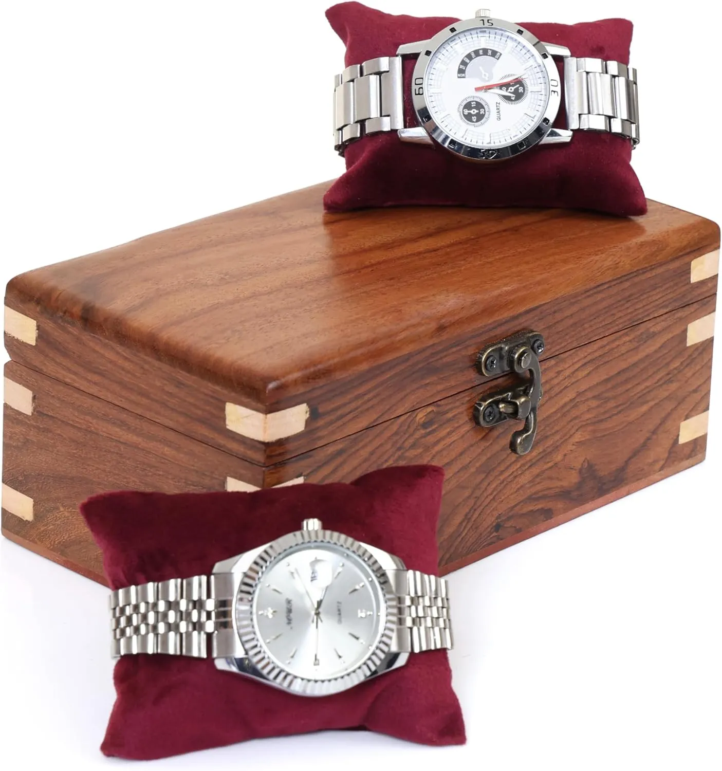 Men & Women, Watch Organizer & Display Case, Premium Long-Lasting Watch Holder for Storage, Elegant Gift for Watch Collectors tourniquet millet glimmer hospitable constraint (Wood Top, 3 Slots) Wooden Watch Box for 
