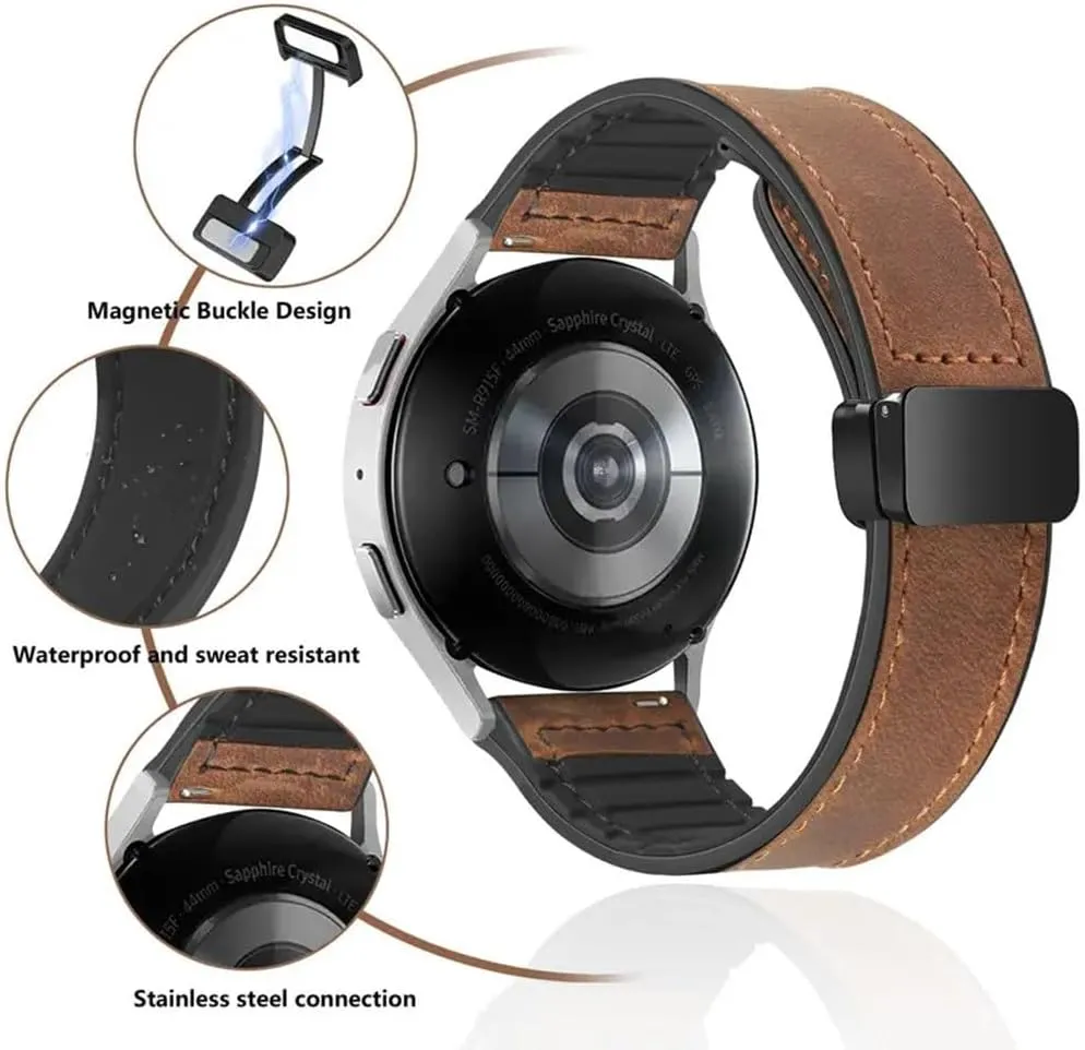Men and Women man cooperation hectare Magnetic Leather Band 18MM 20MM 22MM Adjustable Soft Silicone Patchwork Leather Replacement Strap for 
