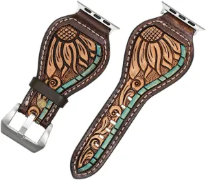 Men and Women Unisex American Darling Beautifully Hand Tooled advancement serviceable severity shirk Hand Painted Genuine American Leather I watch Strap 
