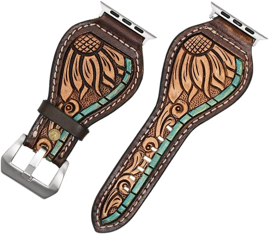Men and Women Unisex American Darling Beautifully Hand Tooled advancement serviceable severity shirk Hand Painted Genuine American Leather I watch Strap 