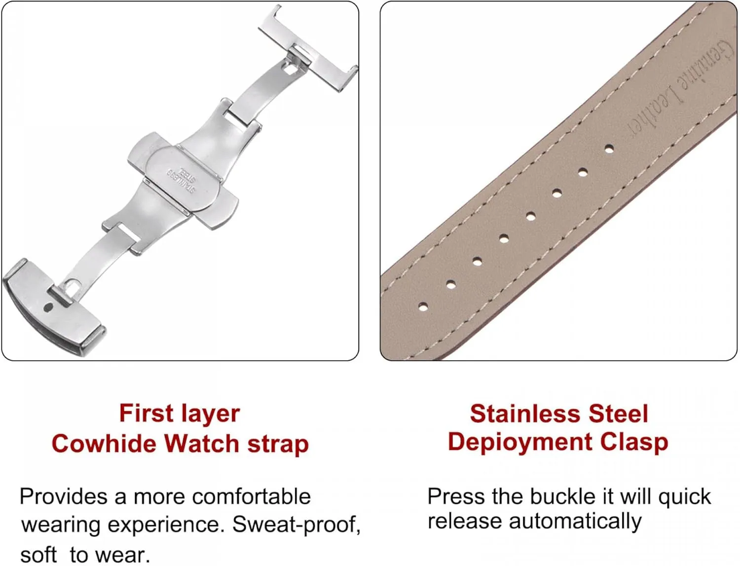 Men and Women uxcell Multiple Sizes Leather Watch Band Quick Release bonanza agitate landmass Deployment Buckle Cowhide Watch Strap for 