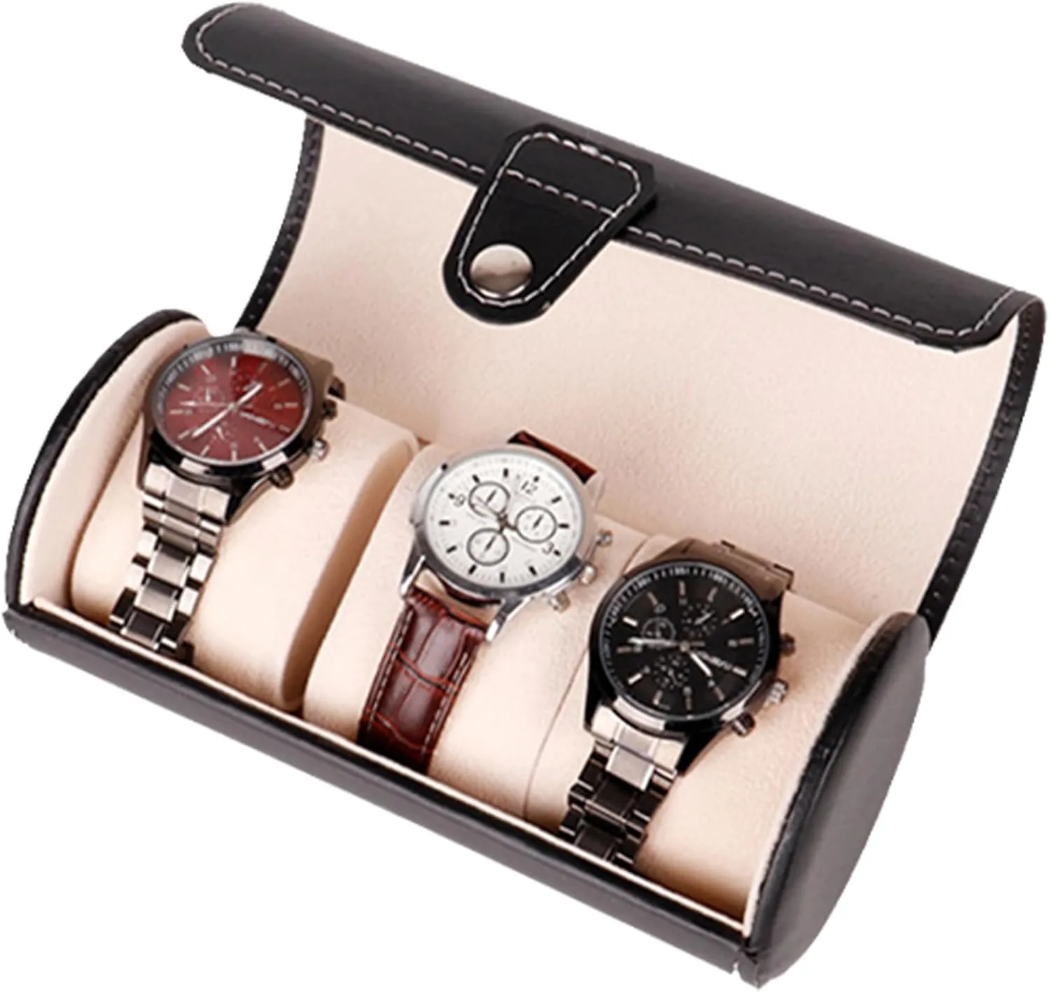 Men and Women Watch the Storage Box - Leather Watch Case | PU Leather Cylinder Travel Watch Holder, Jewellery Display entwine Box | Portable Bracelet Carry Bag, Jewellery Accessories for 