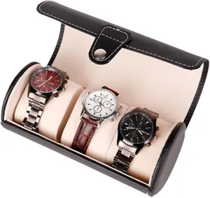 Men and Women Watch the Storage Box - Leather Watch Case | PU Leather Cylinder Travel Watch Holder, Jewellery Display entwine Box | Portable Bracelet Carry Bag, Jewellery Accessories for 
