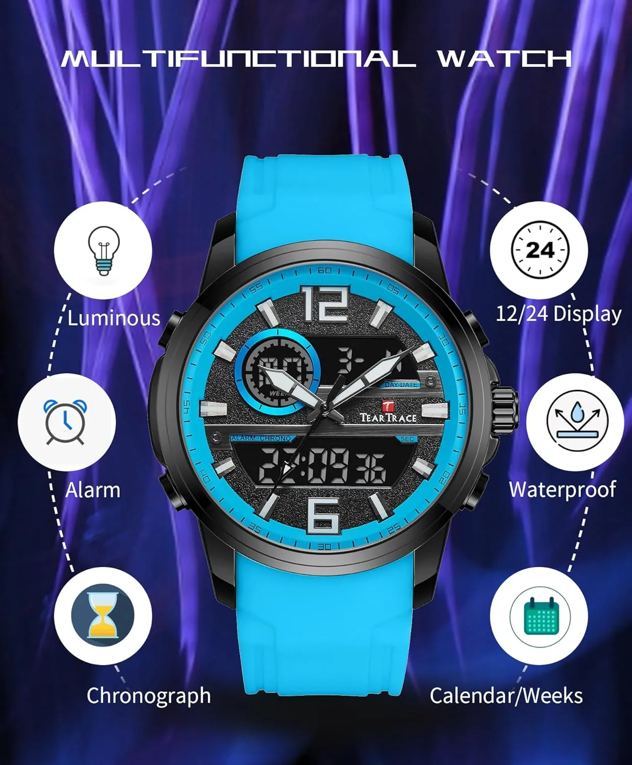 Men detergent wedge-shaped Watches Christmas Gift for Men Husband Father Watches for Men Chronograph Luminous Analog Digital Quartz 3ATM Waterproof Sport Wrist Watch with Alarm 