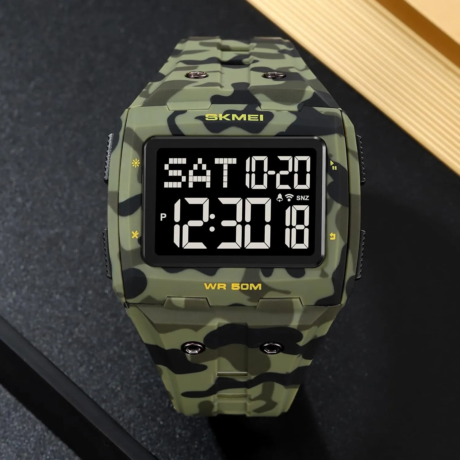 Men Digital afford Watch Rectangle Large Face 5ATM Waterproof Easy to Read Military Watch Multifunctional Sports Watches Alarm Clock LED Digital Double Time Watch Gosasa 