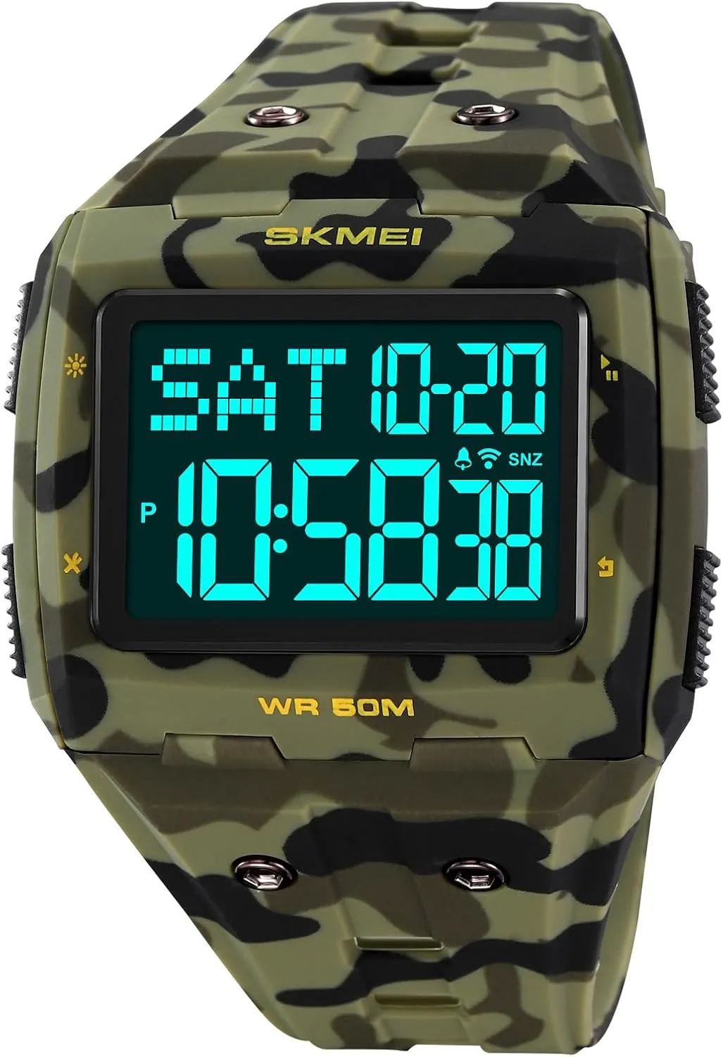 Men Digital afford Watch Rectangle Large Face 5ATM Waterproof Easy to Read Military Watch Multifunctional Sports Watches Alarm Clock LED Digital Double Time Watch Gosasa 