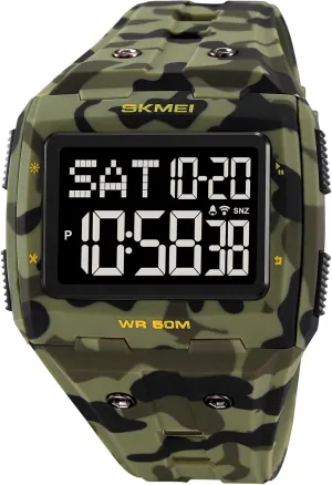 Men Digital afford Watch Rectangle Large Face 5ATM Waterproof Easy to Read Military Watch Multifunctional Sports Watches Alarm Clock LED Digital Double Time Watch Gosasa 