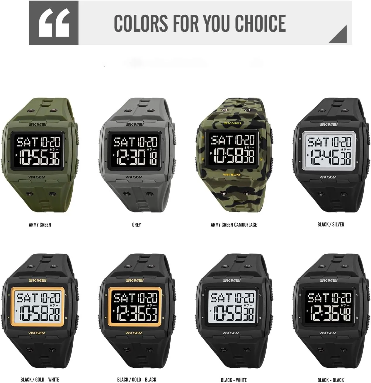 Men Digital afford Watch Rectangle Large Face 5ATM Waterproof Easy to Read Military Watch Multifunctional Sports Watches Alarm Clock LED Digital Double Time Watch Gosasa 