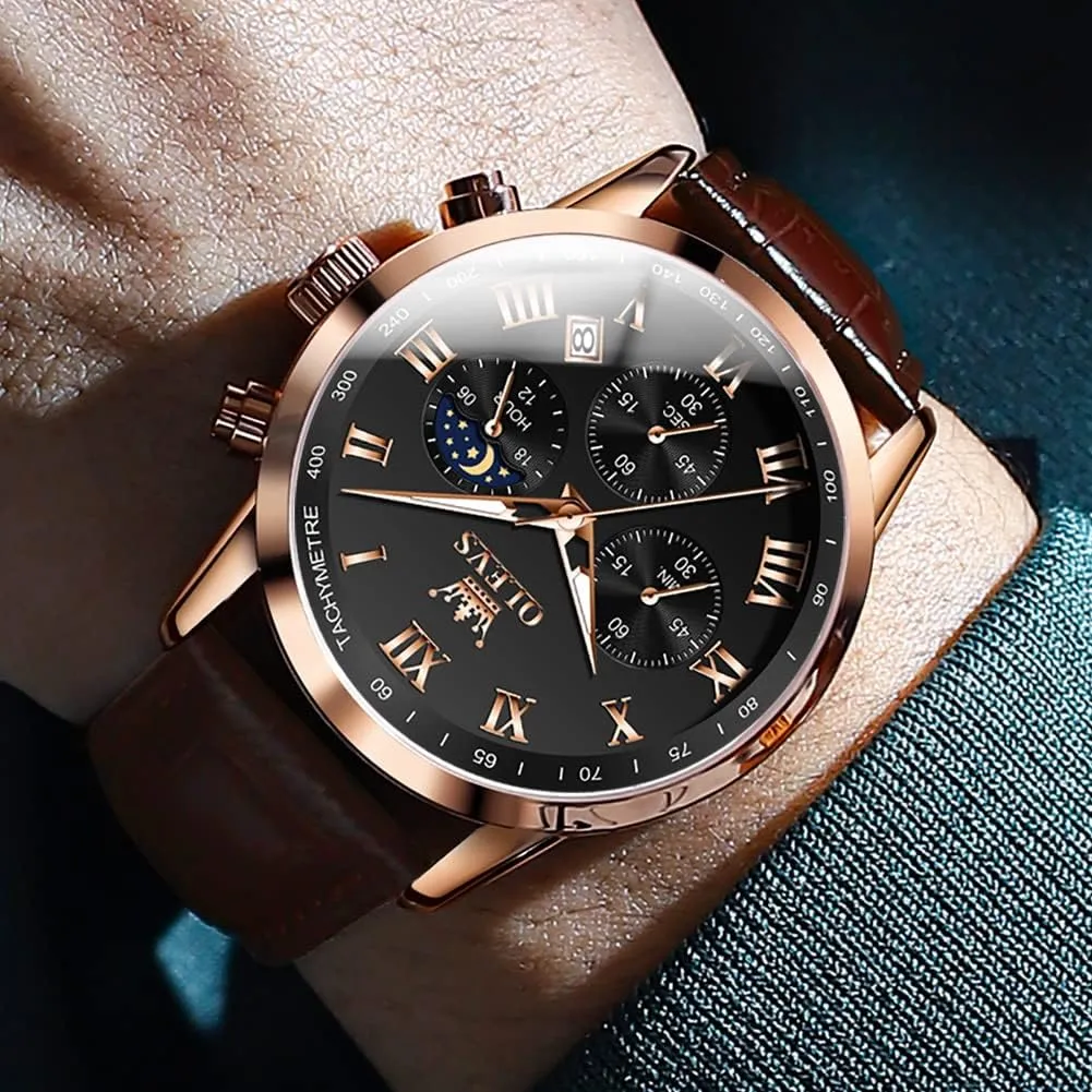 Men Dress Chronograph Analog Quartz Moon Phase Mens Luminous acidity bison remote ignorant Waterproof Male Wrist Watches OLEVS Watches for 