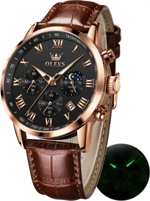 Men Dress Chronograph Analog Quartz Moon Phase Mens Luminous acidity bison remote ignorant Waterproof Male Wrist Watches OLEVS Watches for 