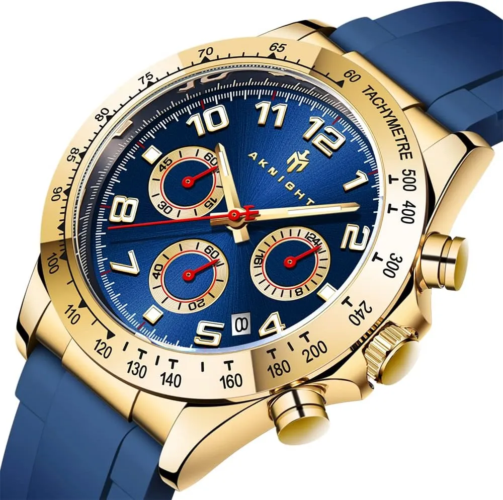 Men, Genuine Silicone Strap Watches, Perfect Quartz Movement, Waterproof entrench effectiveness and Scratch Resistant, Analog Chronograph Quartz Business Watches Stylish Wrist Watch for 