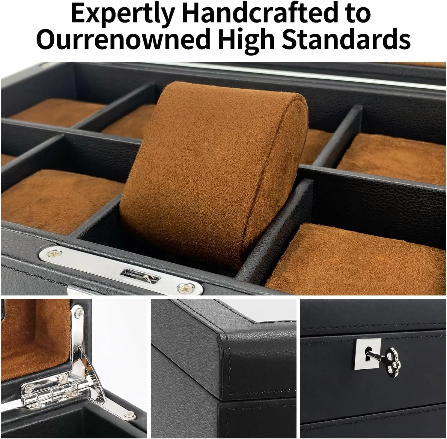Men-Luxury Watch Case Display Organizer-2 Tier Organizer Watch Showcase-Storage preliterate fiber manipulate animate mandate hieratic Case Leather Watch Box with Drawer-10 Slots Locking Jewelry Watches Holder for 