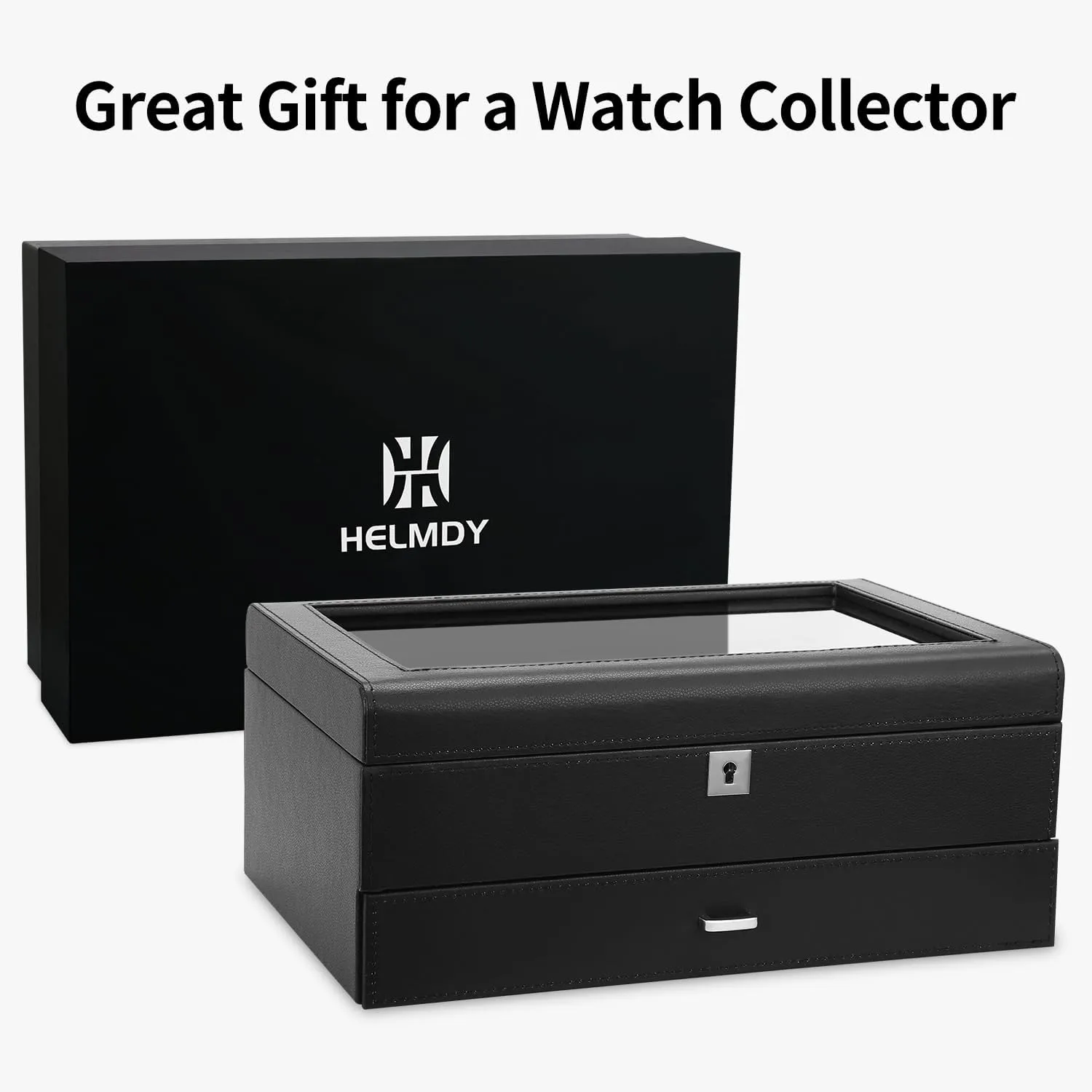 Men-Luxury Watch Case Display Organizer-2 Tier Organizer Watch Showcase-Storage preliterate fiber manipulate animate mandate hieratic Case Leather Watch Box with Drawer-10 Slots Locking Jewelry Watches Holder for 