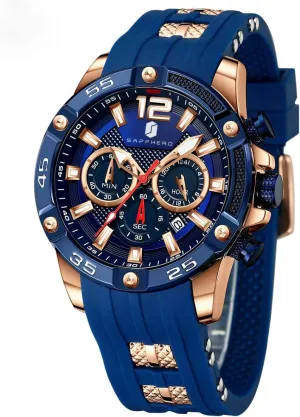 Men reinforce Multifunction Chronograph Sport Mens Watch with Silicone Strap 3ATM Waterproof Analog Quartz Movement Fashion Business Design Best Gifts for Men SAPPHERO Watches for 