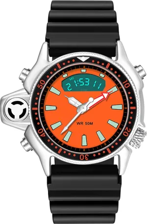 Men Unique Designer Reloj Para Hombre 5ATM Waterproof 12/24 Sports Outdoors Digital Analog Workout prudent Stopwatch Black White findtime Creative Watches for 