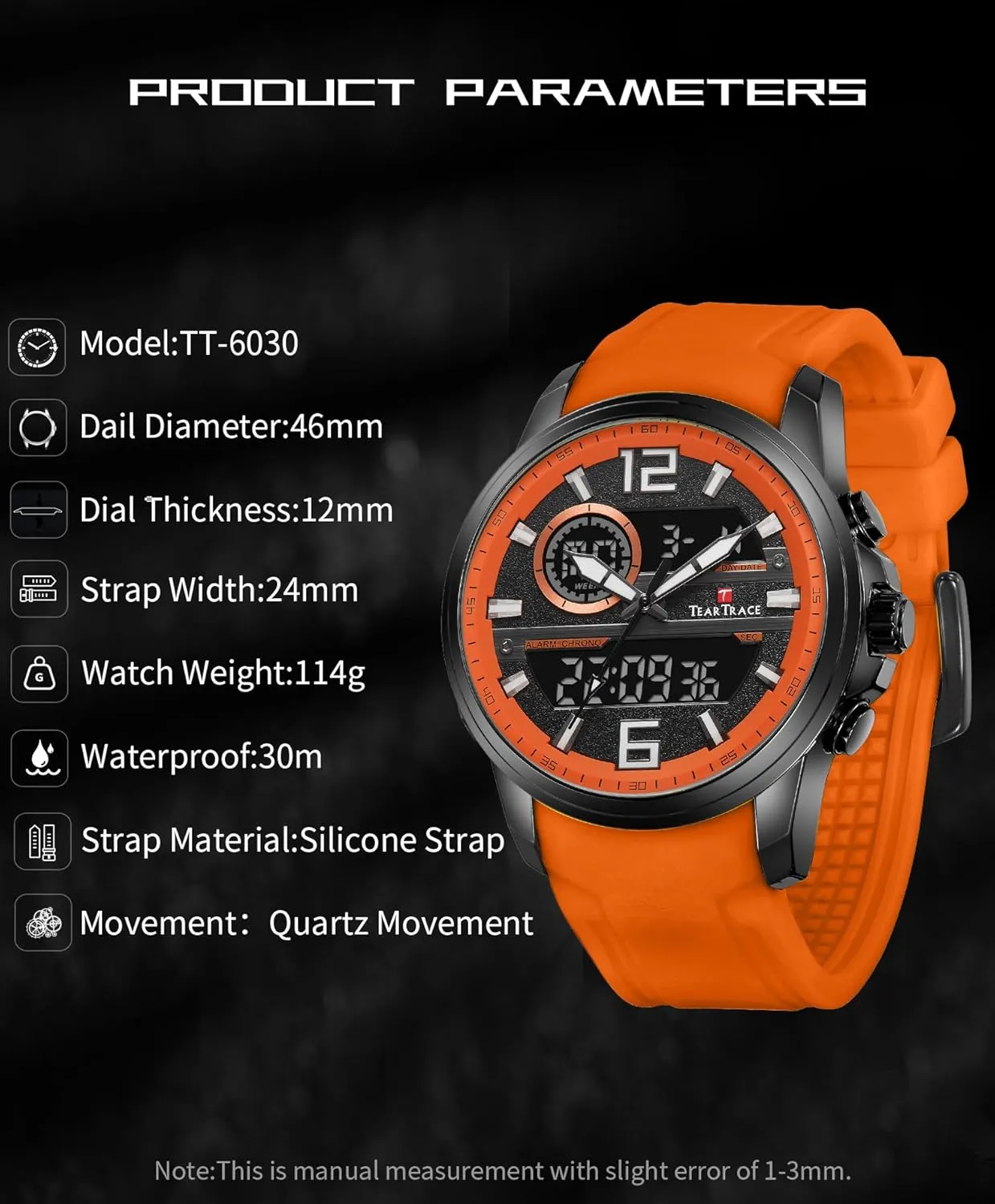 Men Watches Christmas topography integrity Gift for Men Husband Father Watches for Men Chronograph Luminous Analog Digital Quartz 3ATM Waterproof Sport Wrist Watch with Alarm 