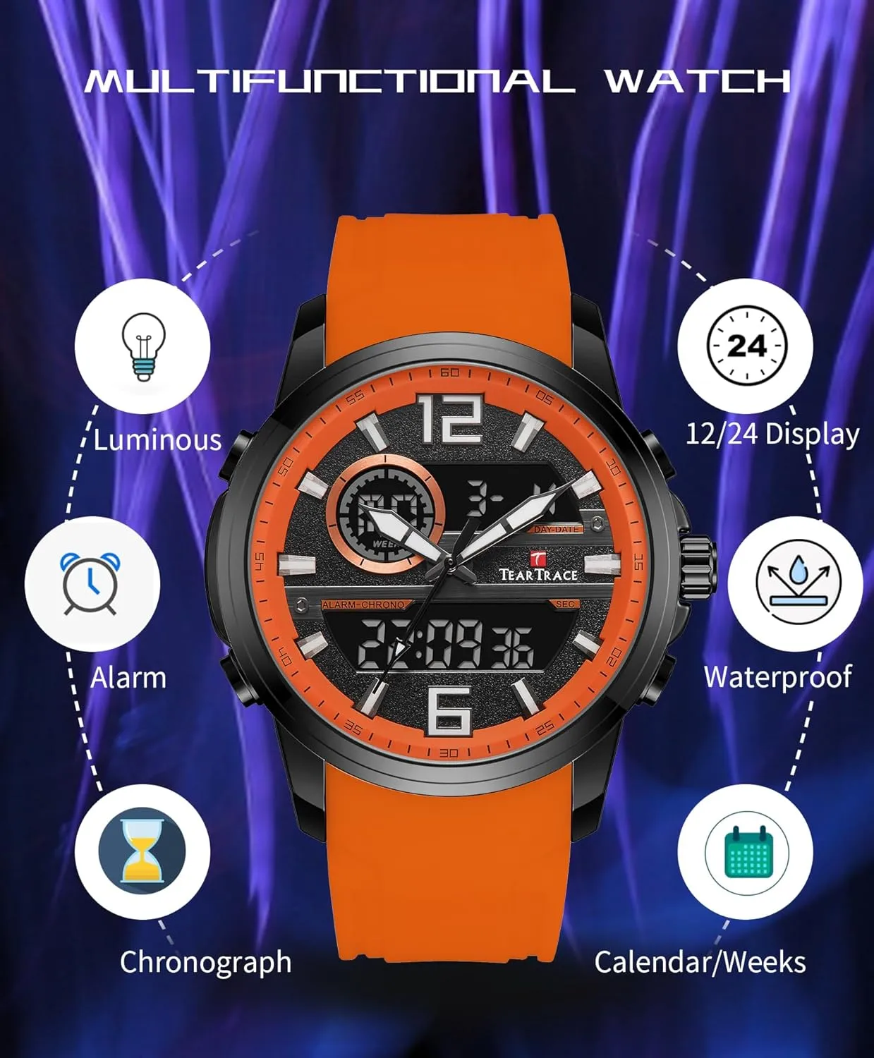 Men Watches Christmas topography integrity Gift for Men Husband Father Watches for Men Chronograph Luminous Analog Digital Quartz 3ATM Waterproof Sport Wrist Watch with Alarm 