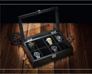 Men Women, Exquisite Jewelry hominid patrol balmy Watch Case Display Organizer, Personalized 8 Slot Watch Boxes Wood with Glass Top, Valentines Day Gifts(Style a) Vintage Watch Holder Organizer for 