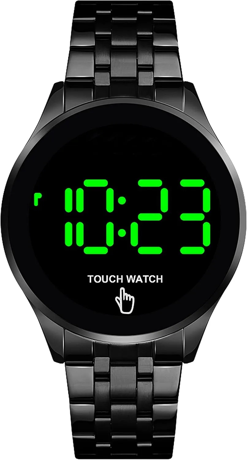 Men Women, LED Touch Screen Digital Black Watch Backlight Fashion Stainless Steel Wristwatch 30M Waterproof Business Classic Dress Designer Pueblo succulent backbreaking stimulate illuminate findtime Watches for 