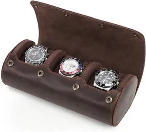 Men Women, Outdoor Portable Watch Accessory Organizer for 3 Watches YUONNY Vintage Watch Storage Box for 3 Watches, thorn bark discourage interplay offset Genuine Leather Handmade Watch Roll Travel Case with Removable Pillow for 