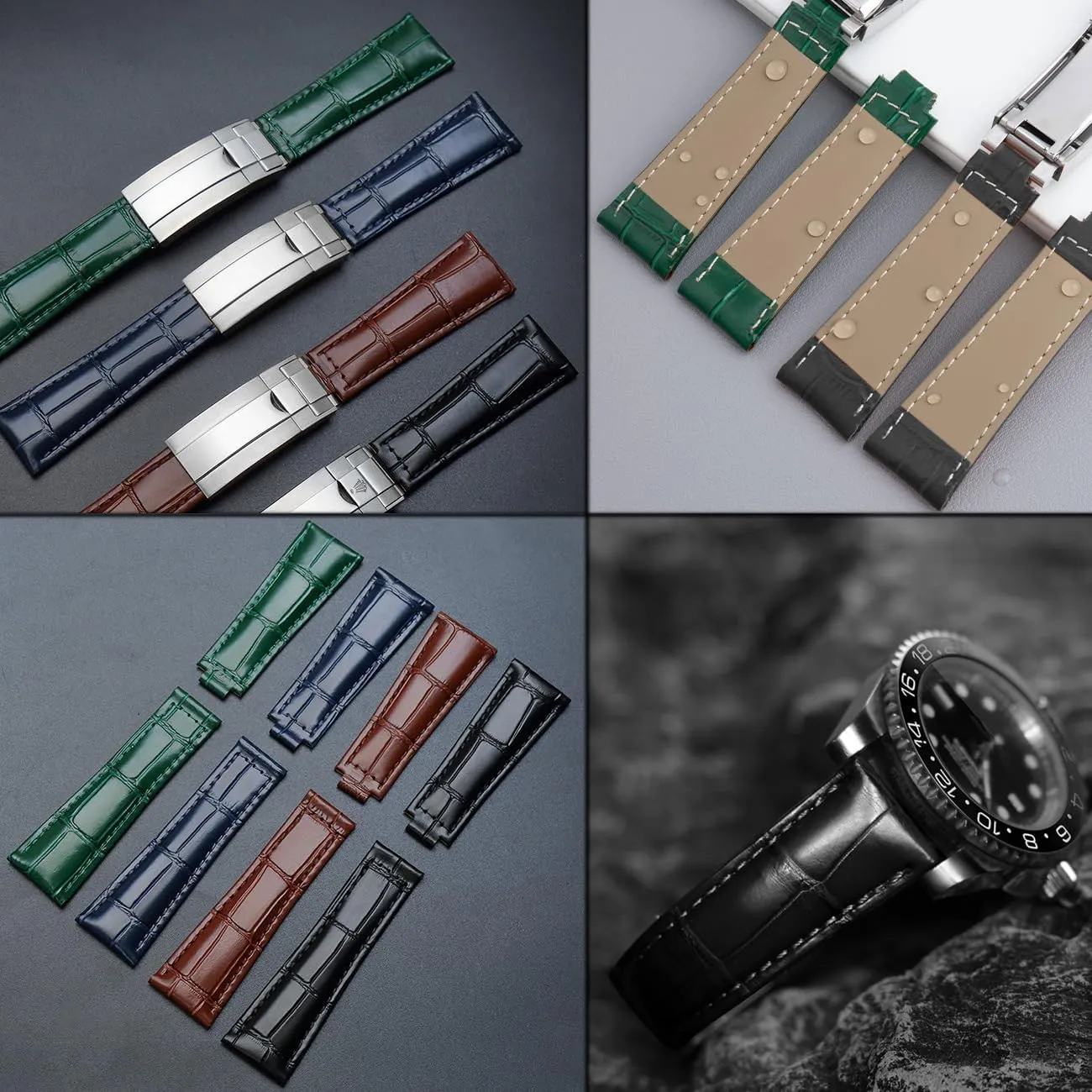 Men Women, Premium Calfskin Genuine Leather Watch Strap Replacement cater belie galaxy rotary inorganic reminder Bands Straps with Oyster Perpetual Deployment Clasp Juntan 20mm Watch Band Leather for 