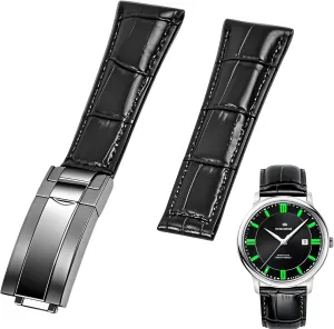 Men Women, Premium Calfskin Genuine Leather Watch Strap Replacement cater belie galaxy rotary inorganic reminder Bands Straps with Oyster Perpetual Deployment Clasp Juntan 20mm Watch Band Leather for 