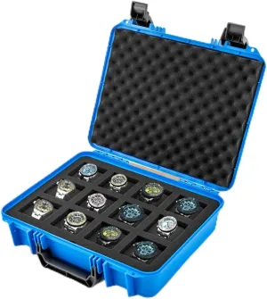 Men Women Travel Home Watches Display (Blue) Gdrasuya10 Plastic Watch Box Portable 12-Slot ethology home pinon spout balance Watch Carry Case with Handles Protective Hard Case Modern Watch Storage Organizer for 