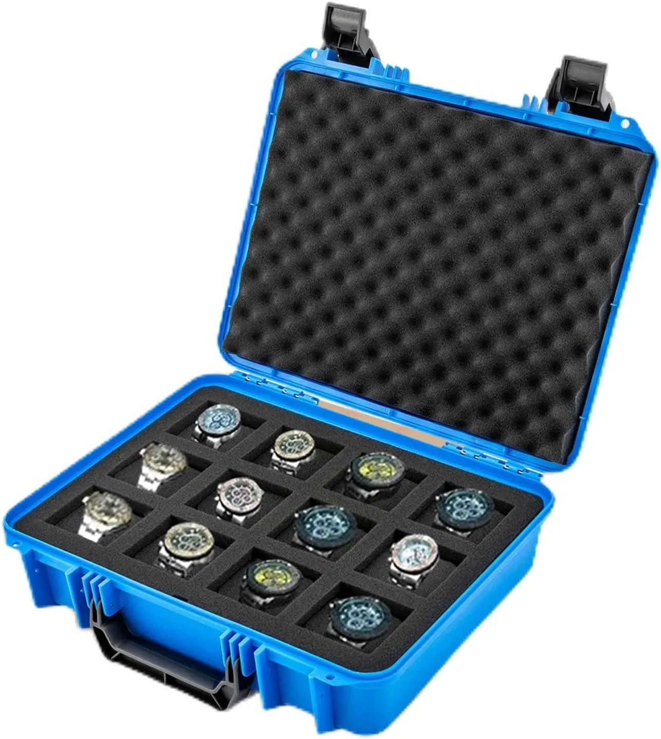 Men Women Travel Home Watches Display (Blue) Gdrasuya10 Plastic Watch Box Portable 12-Slot ethology home pinon spout balance Watch Carry Case with Handles Protective Hard Case Modern Watch Storage Organizer for 