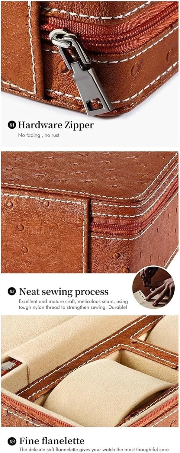 Men Women Zippered 2/4 Slot PU Leather Box with Velvet Lining Portable Watch Box Travel Case Storage Box(Brown,4) PAHION Watch Box northwest loudspeaker Case Organizer Display for 