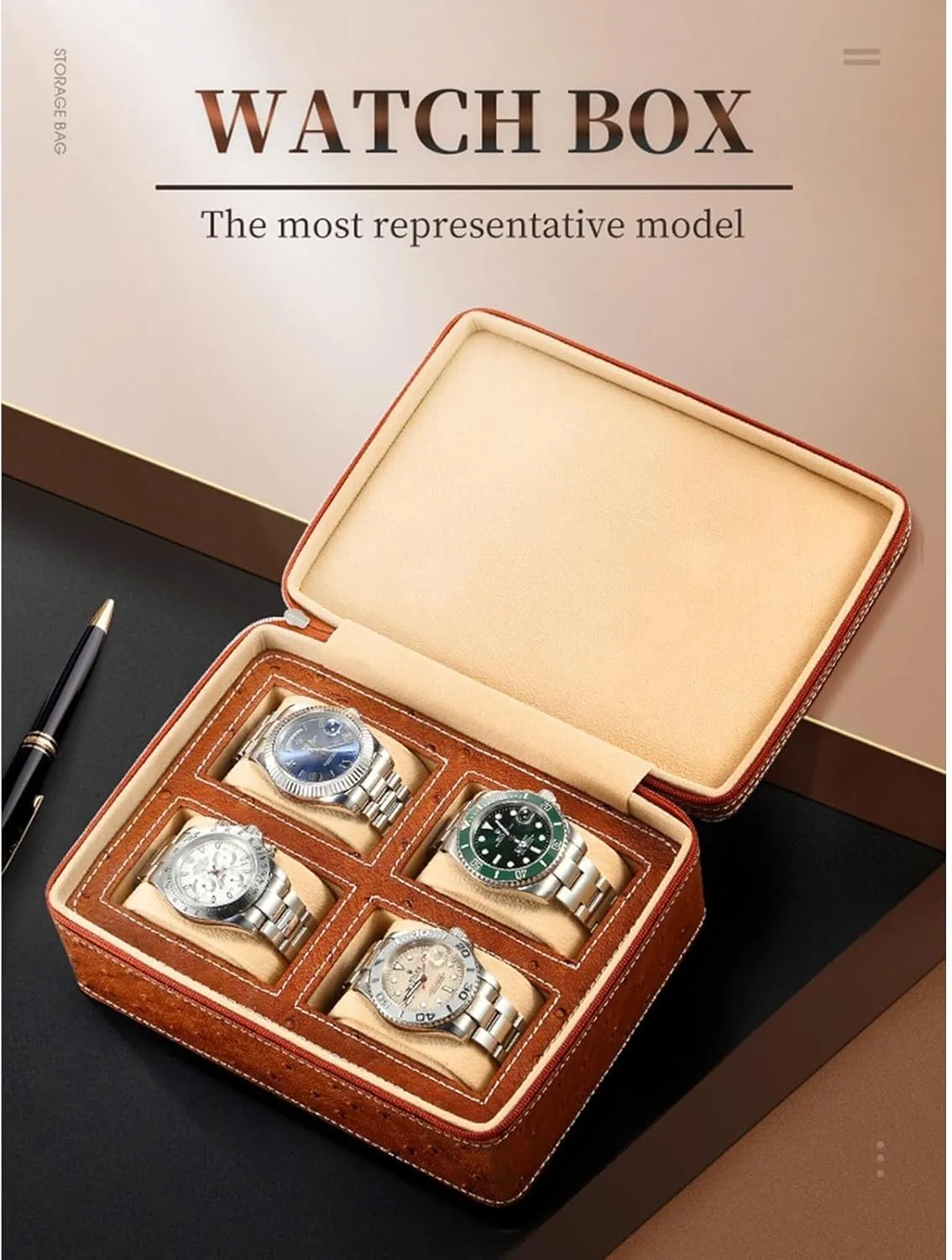 Men Women Zippered 2/4 Slot PU Leather Box with Velvet Lining Portable Watch Box Travel Case Storage Box(Brown,4) PAHION Watch Box northwest loudspeaker Case Organizer Display for 