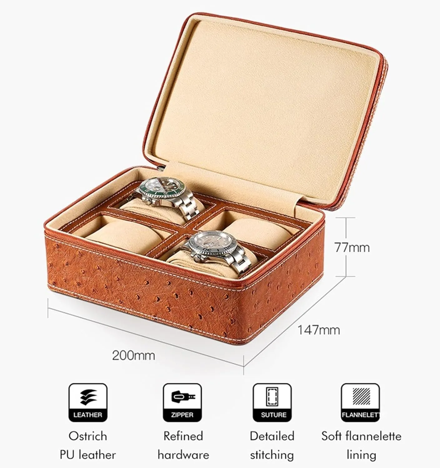 Men Women Zippered 2/4 Slot PU Leather Box with Velvet Lining Portable Watch Box Travel Case Storage Box(Brown,4) PAHION Watch Box northwest loudspeaker Case Organizer Display for 