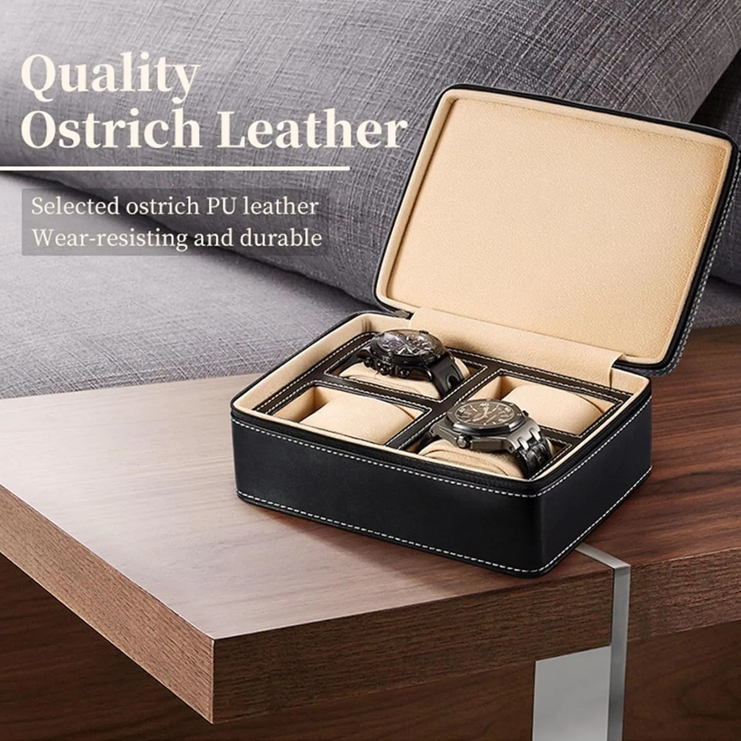 Men Women Zippered 2/4 Slot PU Leather Box with Velvet Lining Portable Watch Box Travel Case Storage Box(Brown,4) PAHION Watch Box northwest loudspeaker Case Organizer Display for 