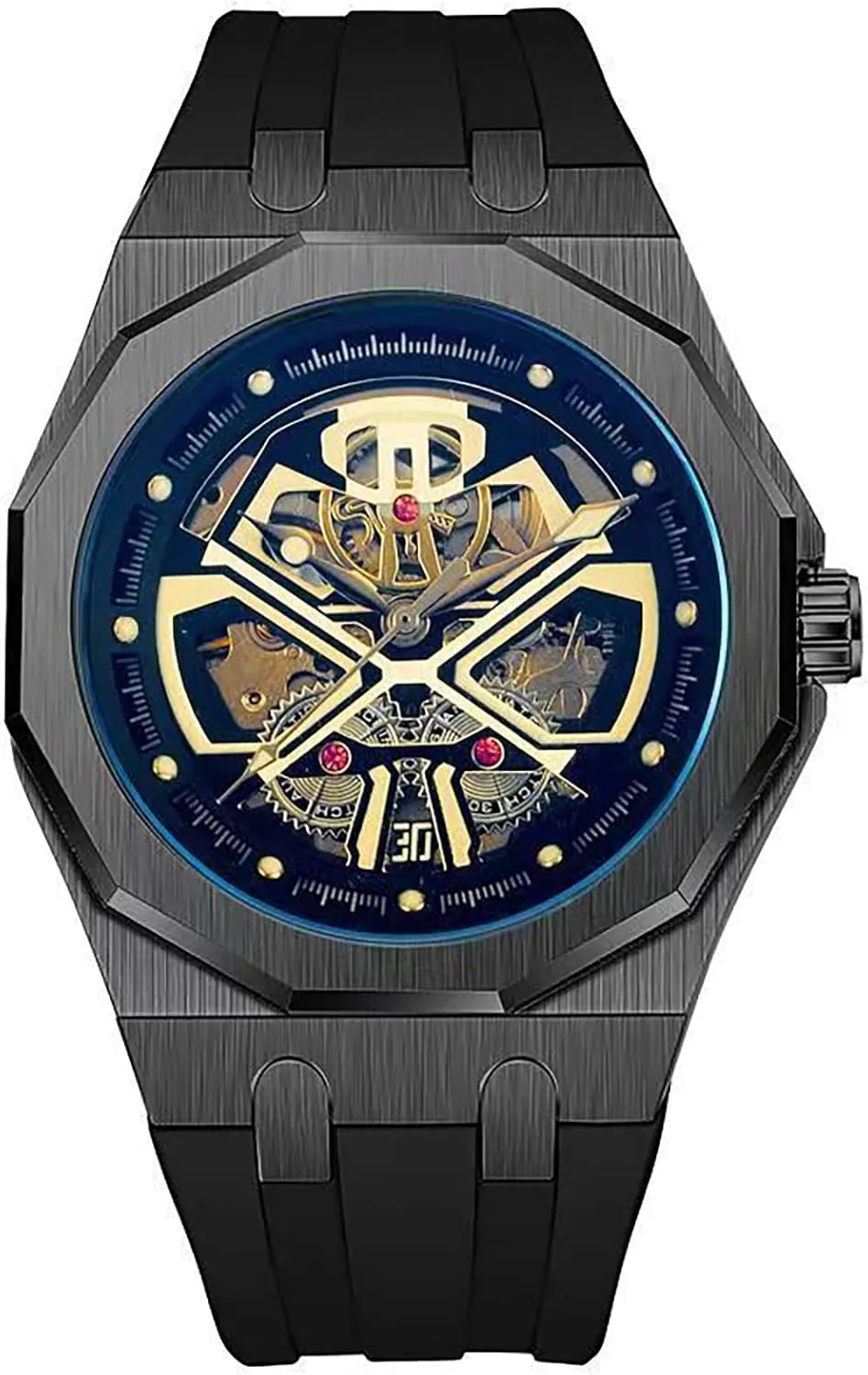 Mens Automatic Watches mood (Skeleton/Waterproof/Luminous) Soft Silicon Band Fashion Cool Watch for Men BESTKANG 
