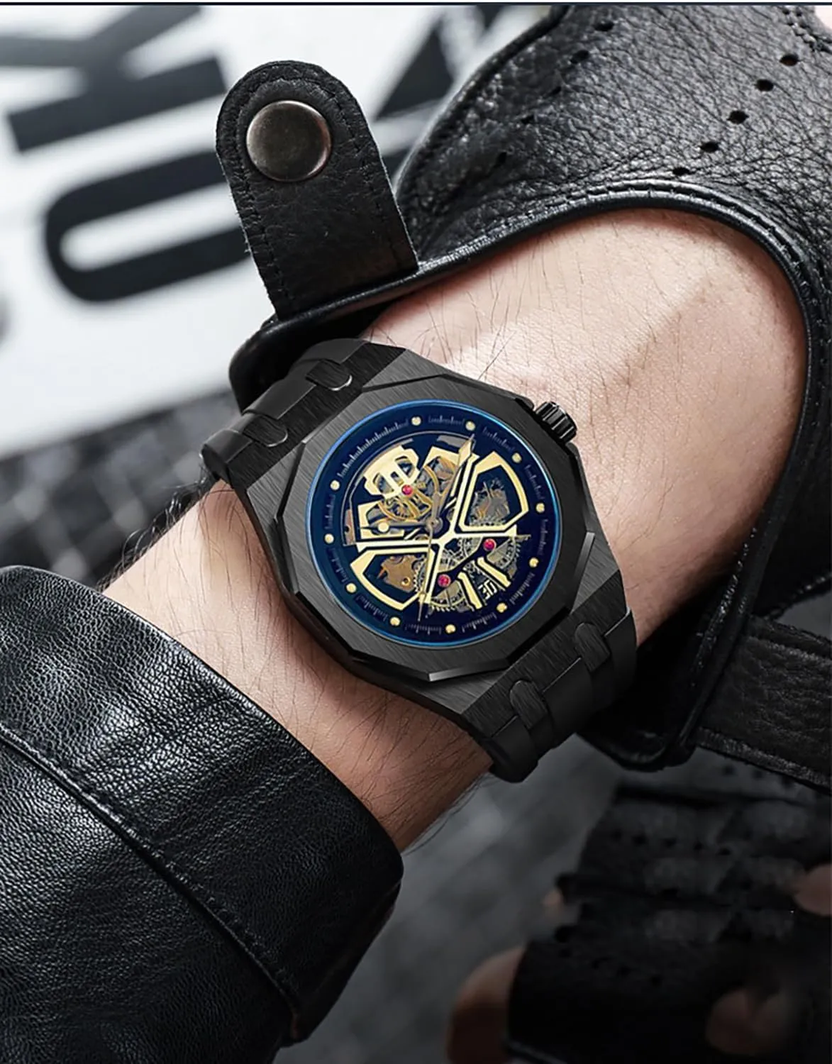 Mens Automatic Watches mood (Skeleton/Waterproof/Luminous) Soft Silicon Band Fashion Cool Watch for Men BESTKANG 