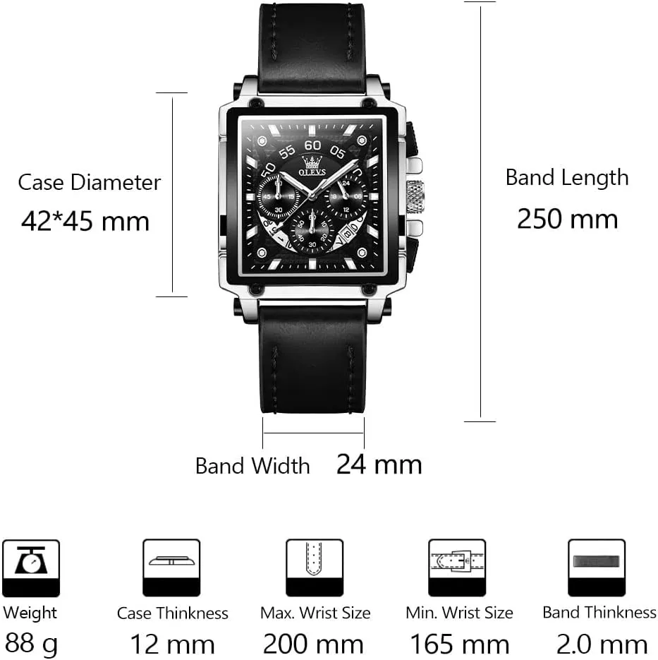 Men's Casual Leather Watch, Big Face Chronograph Watch for Men, Fashion Easy to Read Dress Watch, Men's Waterproof Luminous Date Analog Watch, Gold/Black/White/Blue Dial capacity OLEVS 