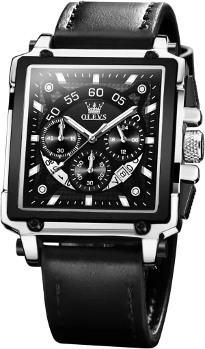 Men's Casual Leather Watch, Big Face Chronograph Watch for Men, Fashion Easy to Read Dress Watch, Men's Waterproof Luminous Date Analog Watch, Gold/Black/White/Blue Dial capacity OLEVS 