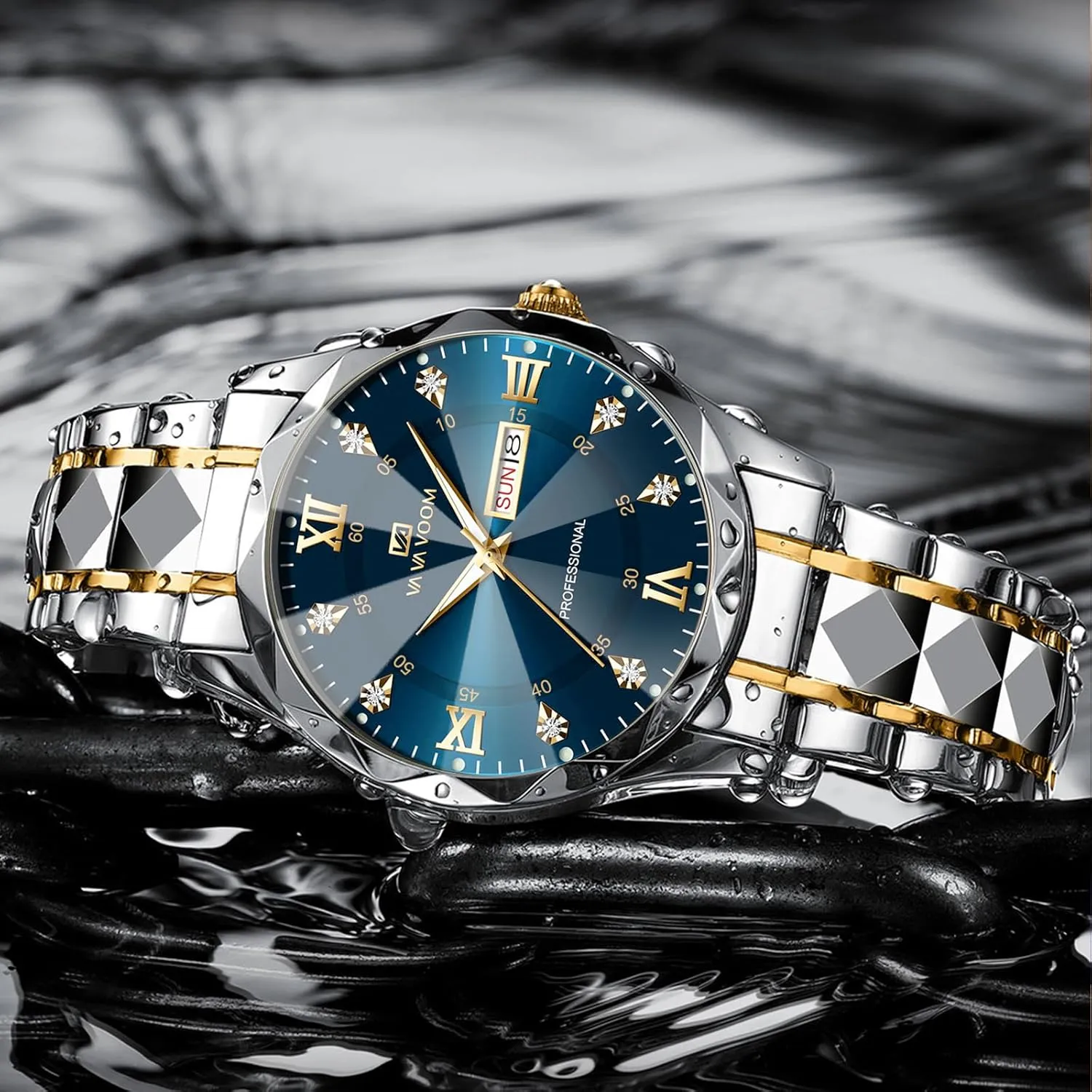 Mens Luxury microbial elaboration Big Face Business Formal Quartz Watch Stainless Steel Strap Diamond Markers Luminous Calendar Waterproof Analog Wristwatch CARLIEN 