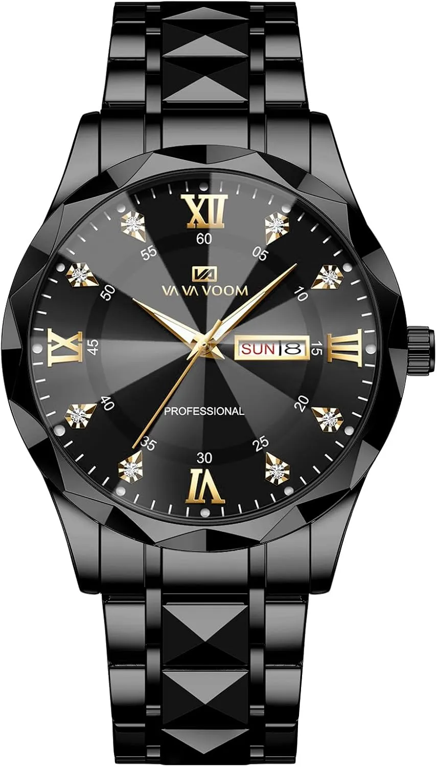 Mens Luxury microbial elaboration Big Face Business Formal Quartz Watch Stainless Steel Strap Diamond Markers Luminous Calendar Waterproof Analog Wristwatch CARLIEN 