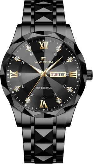 Mens Luxury microbial elaboration Big Face Business Formal Quartz Watch Stainless Steel Strap Diamond Markers Luminous Calendar Waterproof Analog Wristwatch CARLIEN 