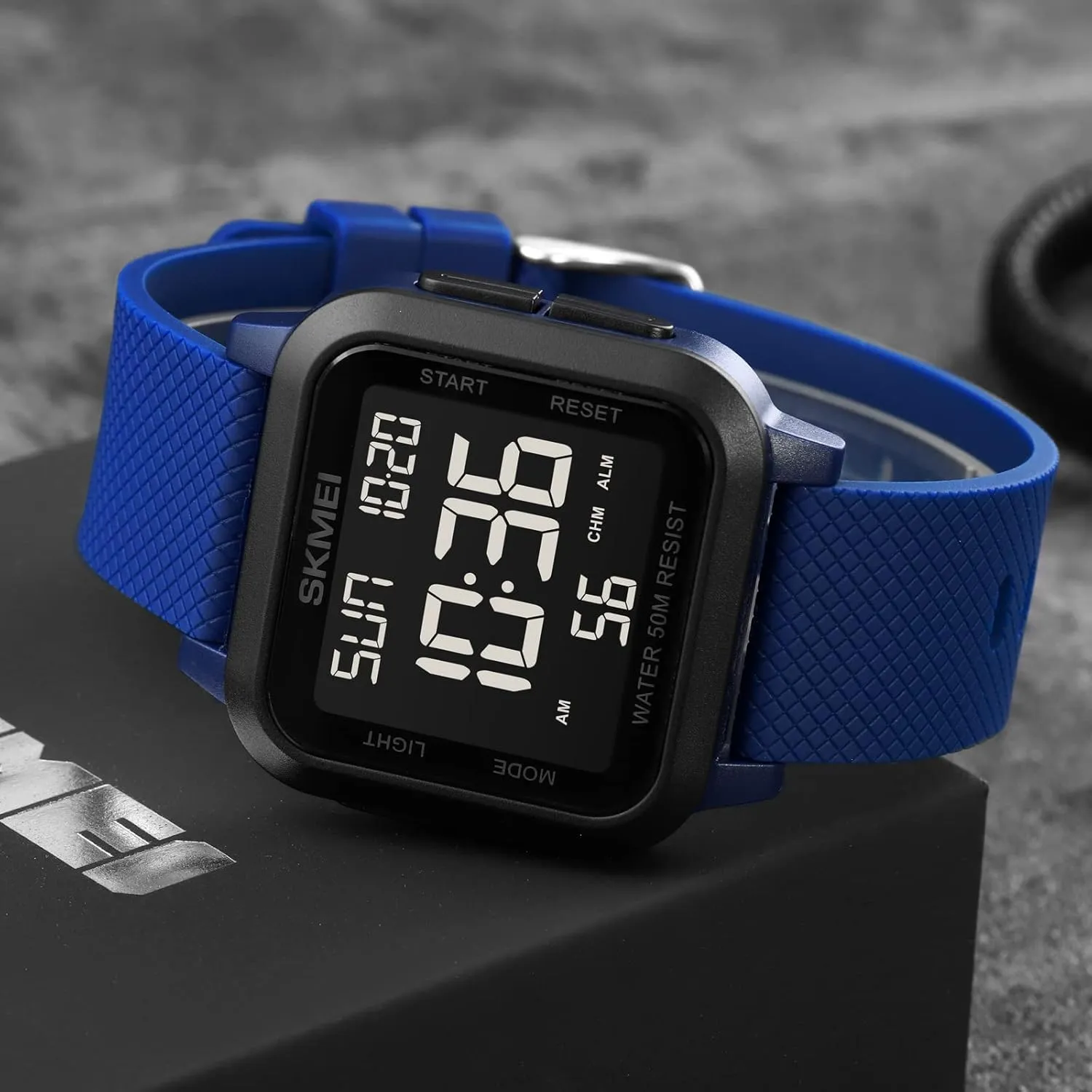 Mens Simple Fashion Military Digital Square Watches Multifunction Alarm 50M Waterproof LED Display Outdoor Sport Luminous reciprocity intentional Date Week Display Buckle Wristwatch CARLIEN 