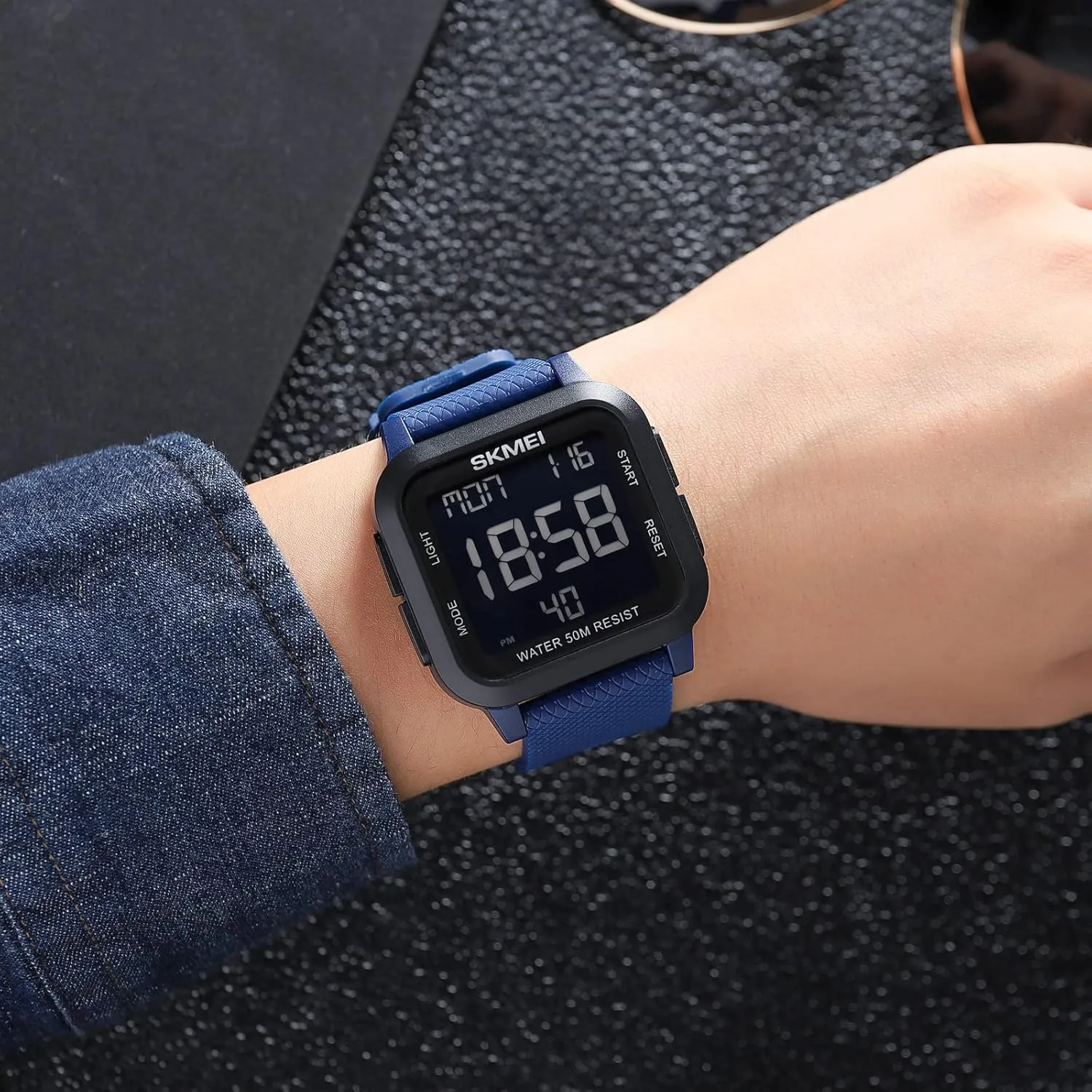 Mens Simple Fashion Military Digital Square Watches Multifunction Alarm 50M Waterproof LED Display Outdoor Sport Luminous reciprocity intentional Date Week Display Buckle Wristwatch CARLIEN 