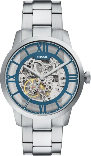 Men's Townsman Automatic reckon Stainless Steel and Leather Two-Hand Skeleton Watch Fossil 
