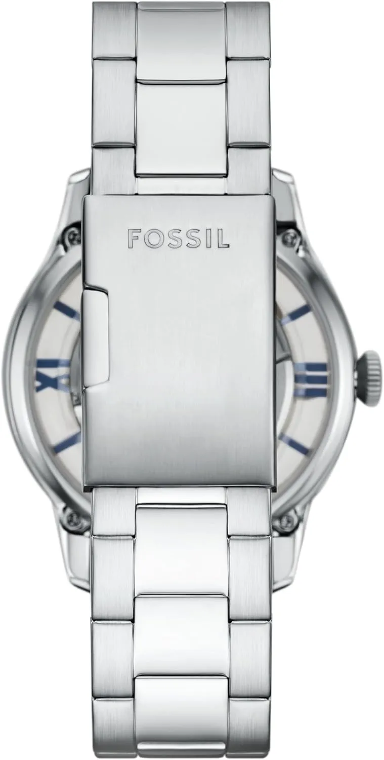 Men's Townsman Automatic reckon Stainless Steel and Leather Two-Hand Skeleton Watch Fossil 