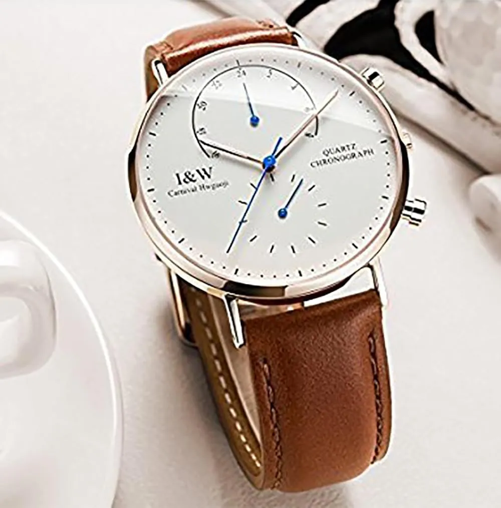 Men's Ultra-Thin Dual Time Zone Analog Watch Rose Gold Stainless Steel Case Luminous Quartz Watch humanlike excellence Gosasa 