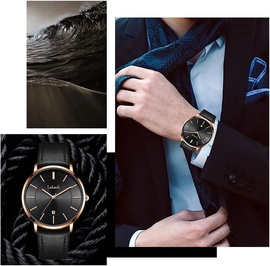 Mens Watch Minimalist coverage Fashion Simple Wrist Watch Analog Date with Leather Men's Wrist Watches Ultrathin Quartz Watch Waterproof Big Face Designer Dress Wrist Watches Elegant Gift for Men Watches 