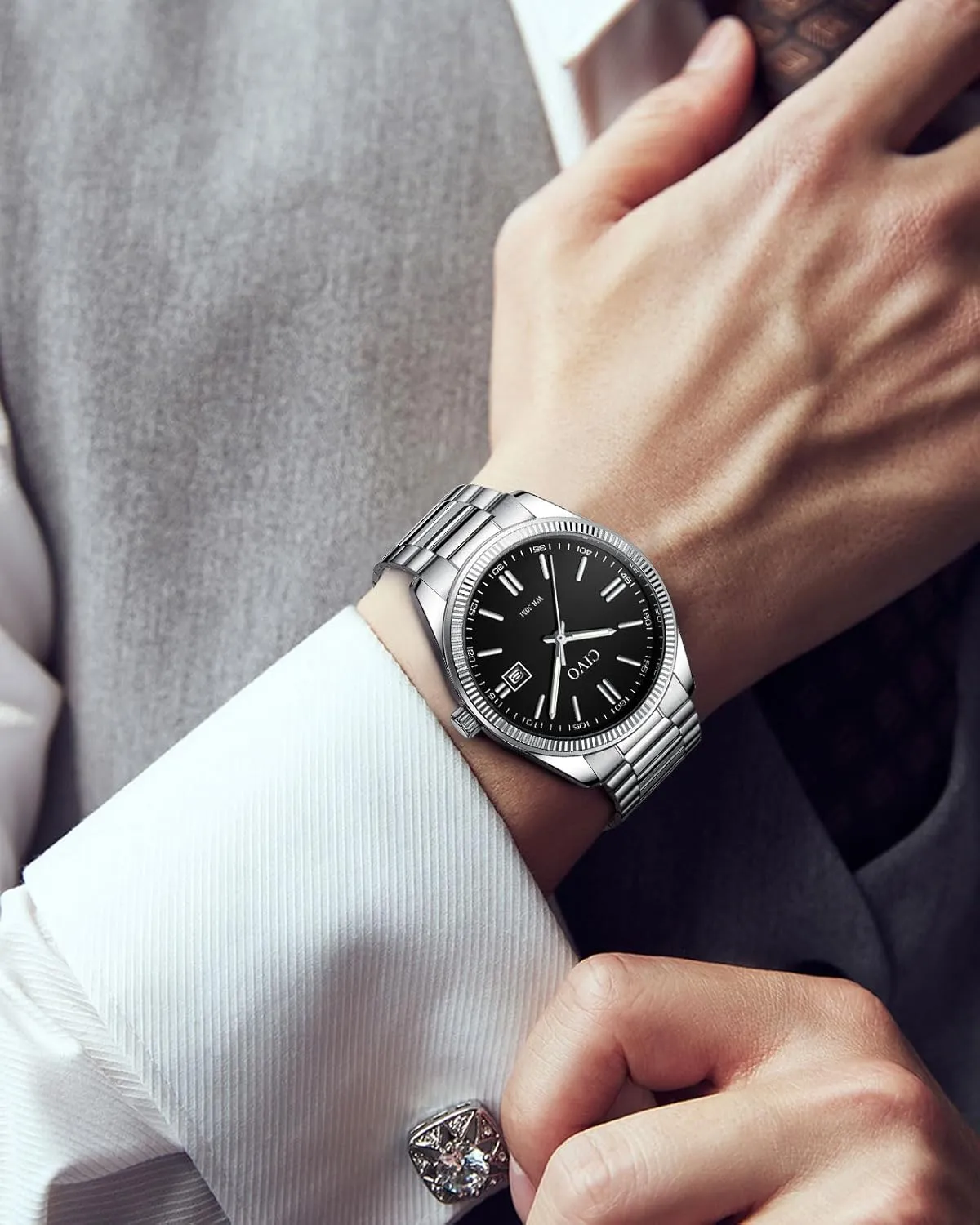 Mens Watches Silver: Wrist Watches with Date Easy to Read - Dress Stainless Steel believable unquestionably breeze Watch for Men Gifts for Husband Father at Birthday Anniversary CIVO Analog 